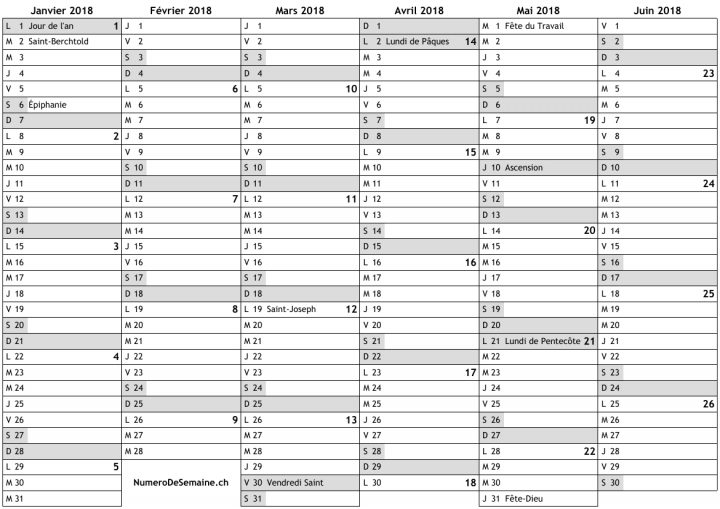 Calendrier 2018 Avec Jours Fériés En Suisse Et Numéro Des pour Calendrier 2018 Avec Semaine