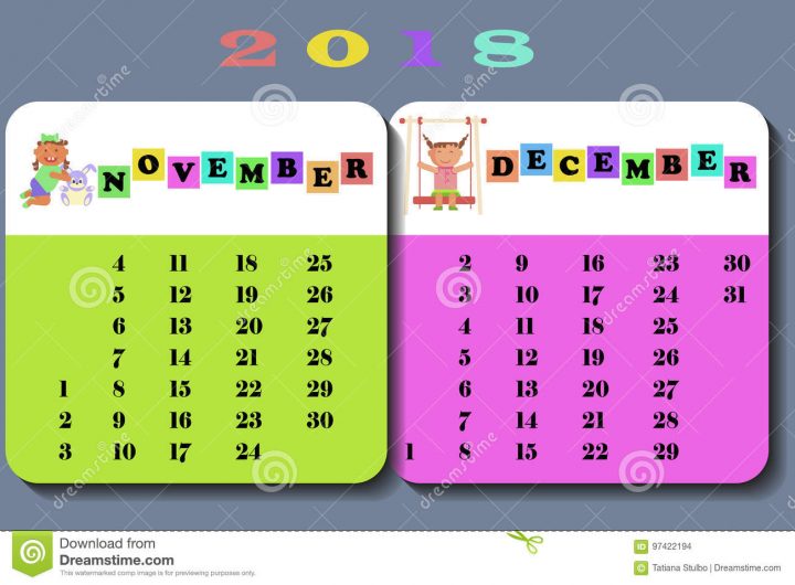 Calendrier 2018 Avec Les Enfants Mignons Illustration De concernant Calendrier 2018 Enfant