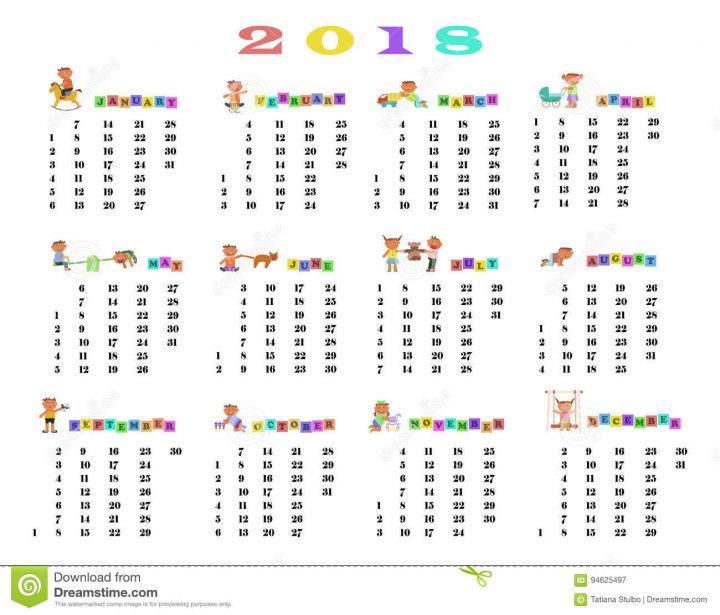 Calendrier 2018 Avec Les Enfants Mignons Illustration De pour Calendrier 2018 Enfant