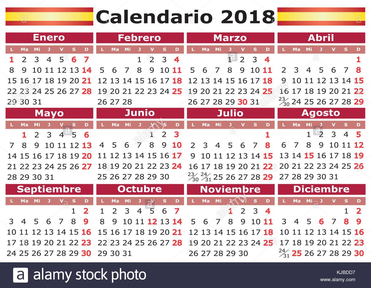 Calendrier 2018 Calendrier Avec Jours De Fête Espagnole avec Calendrier 2018 Avec Semaine