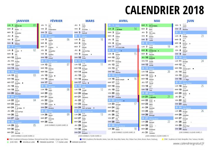 Calendrier 2018 – Calendrier Gratuit tout Calendrier 2018 Imprimable Gratuit