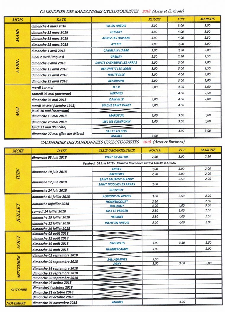 Calendrier 2018 – Club Cyclisme Croisilles Club Cyclo-Vtt Et serapportantà Calendrier 2Ème Semestre 2018