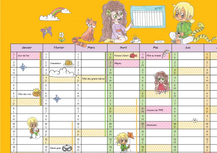 Calendrier 2018 De Lila Et Ely (À Imprimer) | à Calendrier 2018 Enfant