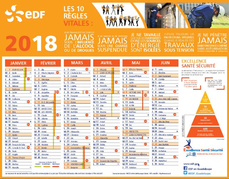 Calendrier 2018 | Edf Guadeloupe dedans Calendrier 2Ème Semestre 2018