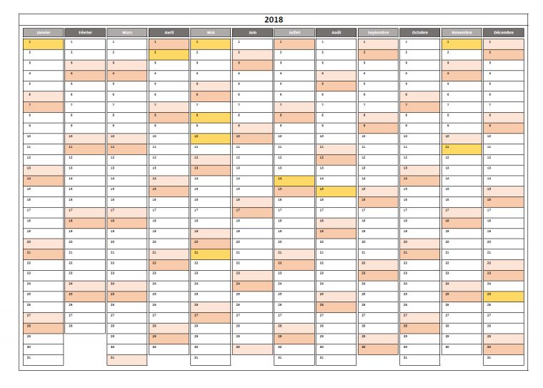 Calendrier 2018 Excel Modifiable Et Gratuit | Excel-Malin pour Planning Annuel 2018