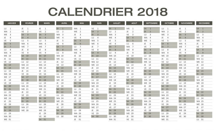 Calendrier 2018 Excel & Pdf À Télécharger Gratuitement encequiconcerne Calendrier 2018 Imprimable Gratuit