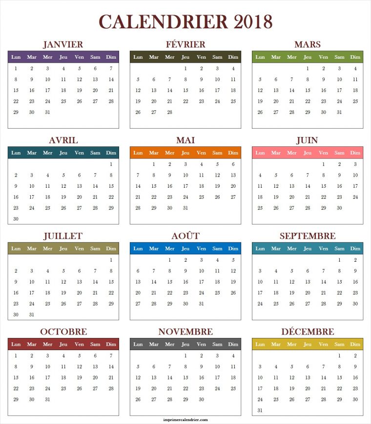 Calendrier 2018 Vierge | Calendrier 2018 Vierge À Imprimer intérieur Calendrier Annuel 2018 À Imprimer