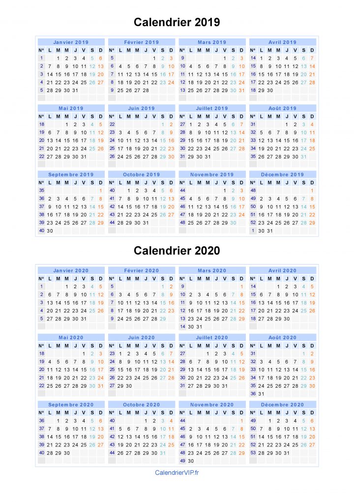 Calendrier 2019 2020 À Imprimer Gratuit En Pdf Et Excel à Calendrier 2019 Avec Semaine