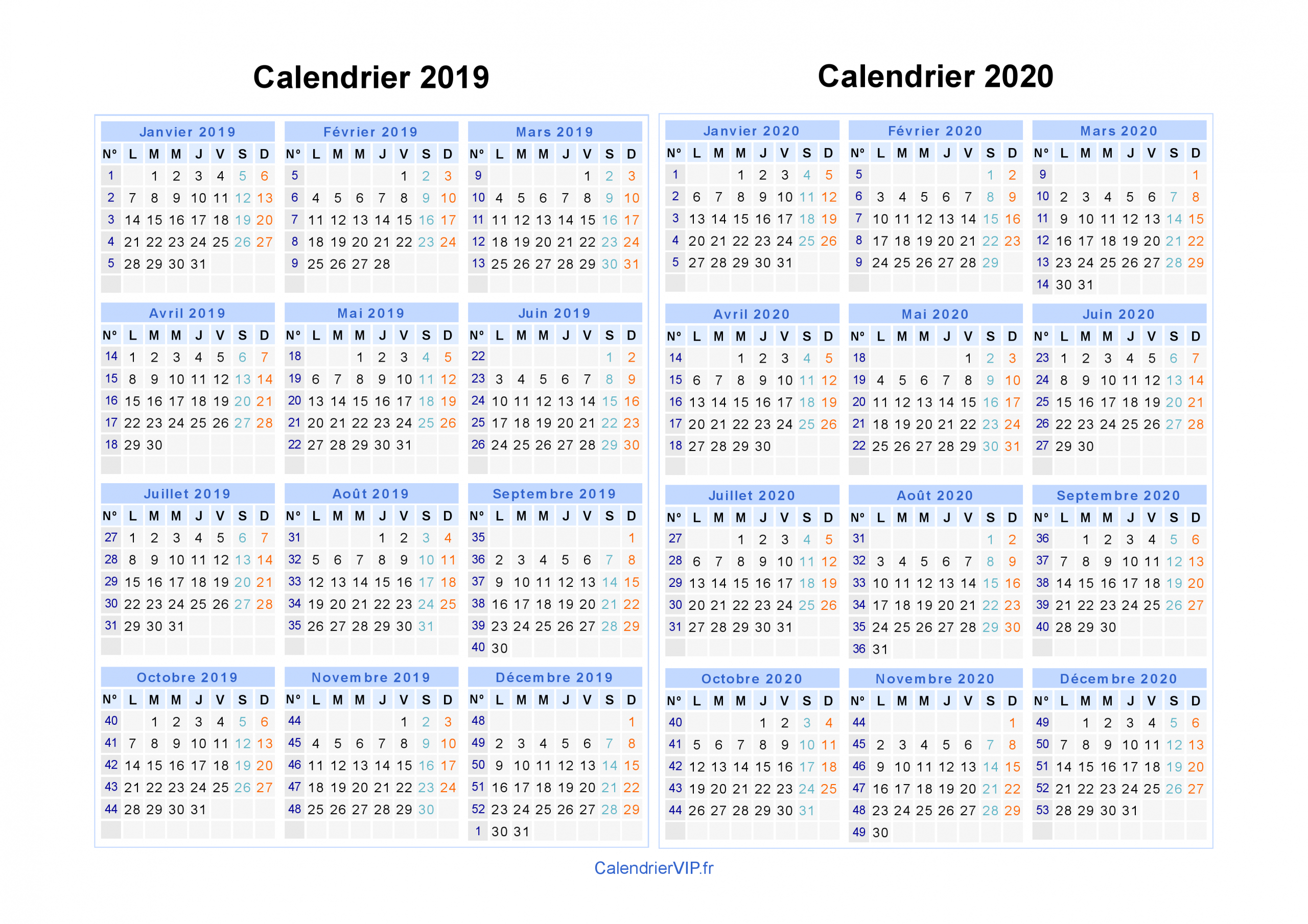 Calendrier 2019 2020 À Imprimer Gratuit En Pdf Et Excel concernant Calendrier 2019 Avec Semaine 