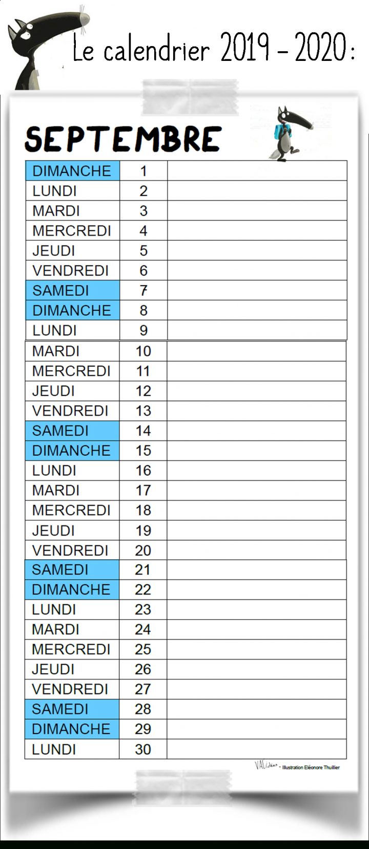 Calendrier 2019/ 2020 – Le Loup – Validées concernant Calendrier Des Anniversaires À Imprimer