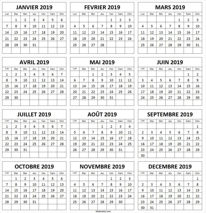 Calendrier 2019 À Imprimer Gratuit | Calendrier 2019 Vierge tout Calendrier Annuel 2019 À Imprimer Gratuit