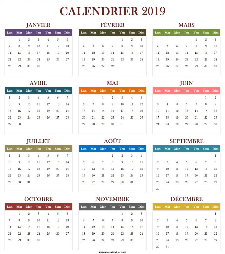 Calendrier 2019 À Imprimer Gratuit | Calendrier Pour Imprimer à Calendrier Annuel 2019 À Imprimer Gratuit