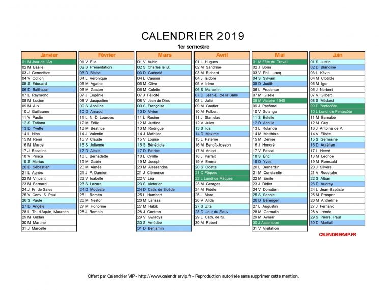 Calendrier 2019 À Imprimer Gratuit En Pdf Et Excel à Calendrier 2019 Avec Jours Fériés Vacances Scolaires