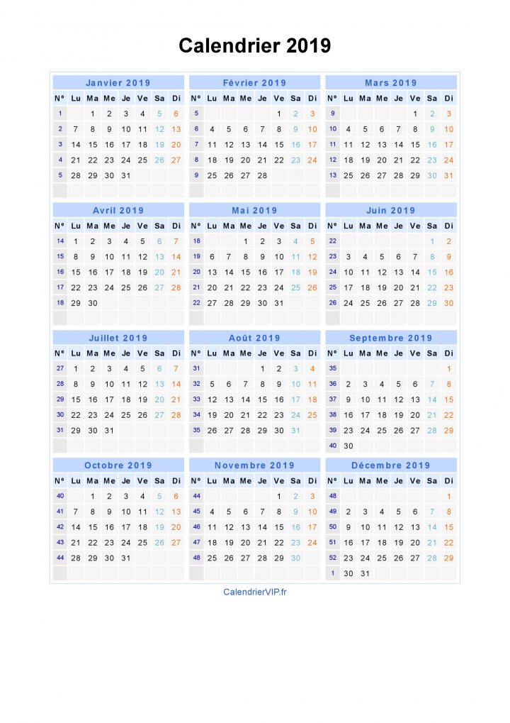 Calendrier 2019 À Imprimer Gratuit En Pdf Et Excel avec Calendrier Annuel 2019 À Imprimer Gratuit