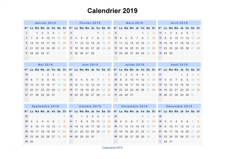 Calendrier 2019 À Imprimer Gratuit En Pdf Et Excel destiné Calendrier Annuel 2018 À Imprimer Gratuit