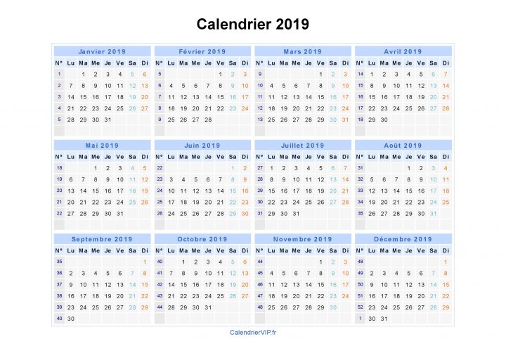 Calendrier 2019 À Imprimer Gratuit En Pdf Et Excel intérieur Calendrier Annuel 2019 À Imprimer Gratuit