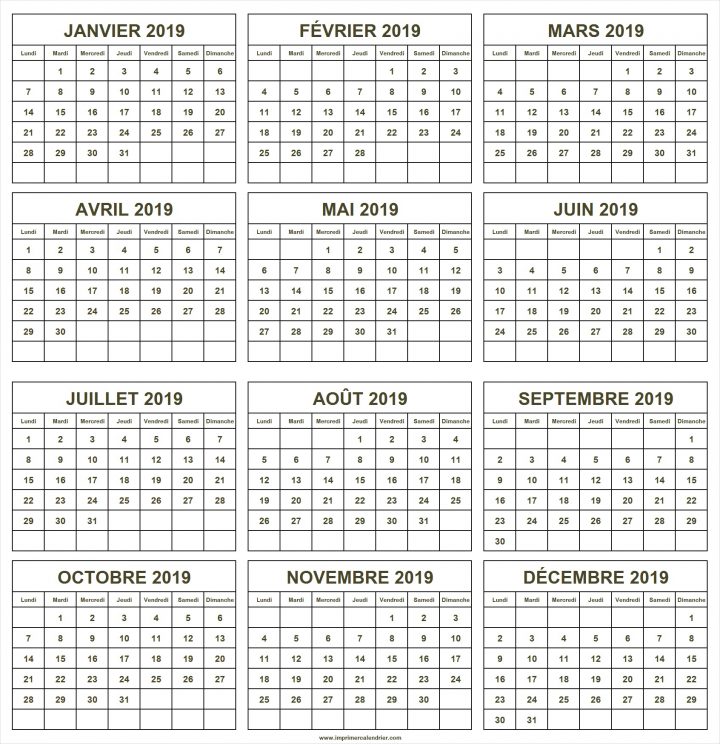 Calendrier 2019 À Imprimer Gratuit | Imprimer Calendrier 2019 destiné Calendrier Annuel 2019 À Imprimer Gratuit