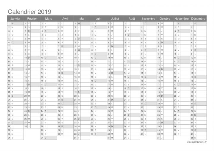 Calendrier 2019 À Imprimer Pdf Et Excel – Icalendrier avec Calendrier 2019 Avec Semaine