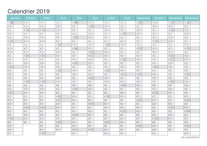 Calendrier 2019 À Imprimer Pdf Et Excel – Icalendrier concernant Calendrier Annuel 2019 À Imprimer Gratuit