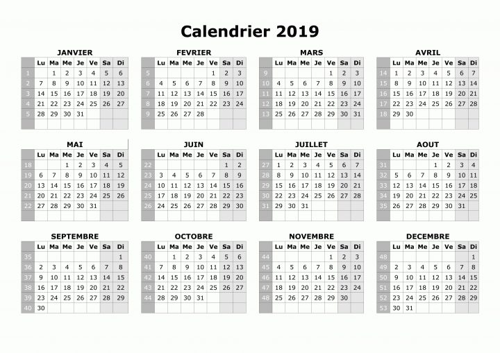 Calendrier 2019 Annuel | 2019 Calendrier 2018 2020 2017 dedans Calendrier Annuel 2019 À Imprimer Gratuit