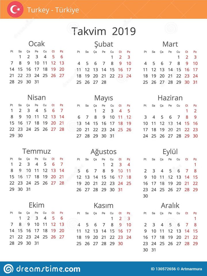 Calendrier 2019 Ans Pour Le Pays De La Turquie Illustration destiné Calendrier 2019 Avec Semaine