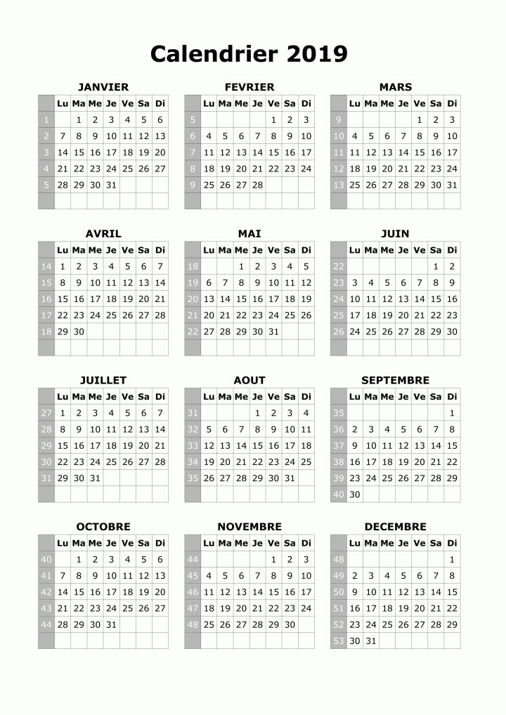 Calendrier 2019 Gratuit A Imprimer | 2019 Calendrier 2018 à Calendrier Annuel 2019 À Imprimer Gratuit