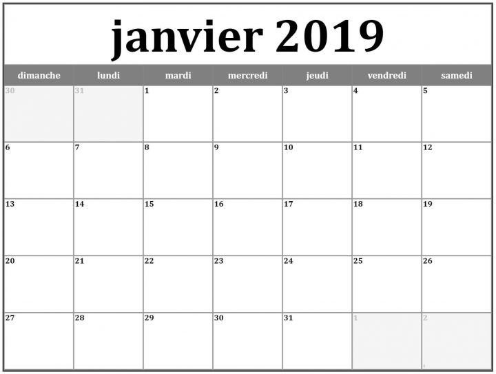 Calendrier 2019 Janvier | Calendrier Imprimable, Calendrier encequiconcerne Calendrier 2019 Avec Semaine