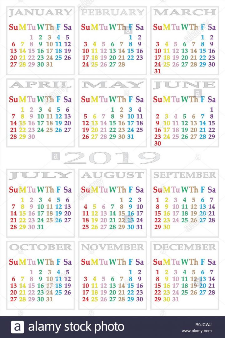 Calendrier 2019 Séparés Sur Fond Blanc Avec Des Couleurs à Calendrier 2019 Avec Semaine