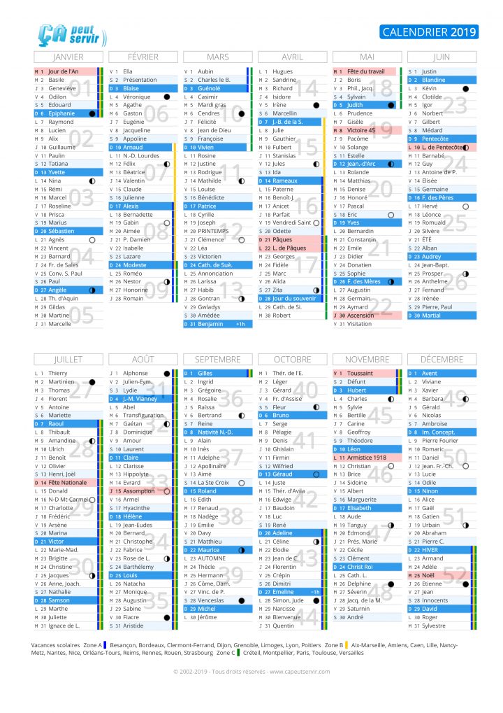 Calendrier 2019 : Vacances, Jours Fériés, Numéros De Semaine à Calendrier 2018 Avec Semaine