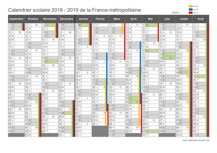 Calendrier 2019 Vacances Scolaires | 2019 Calendrier 2018 à Calendrier 2018 À Imprimer Avec Vacances Scolaires