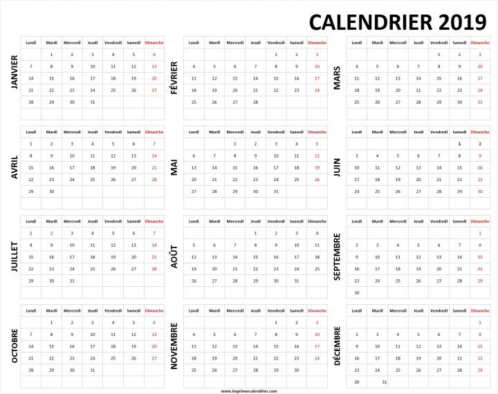 Calendrier 2019 Vierge À Imprimer | Calendrier 2019 Vierge À concernant Calendrier Annuel 2019 À Imprimer Gratuit