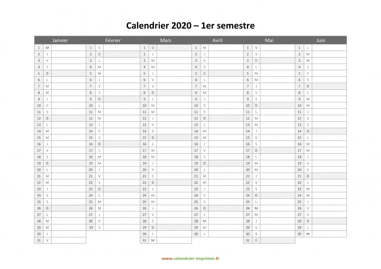 Calendrier 2020 À Imprimer Gratuit à Calendrier 2Ème Semestre 2018