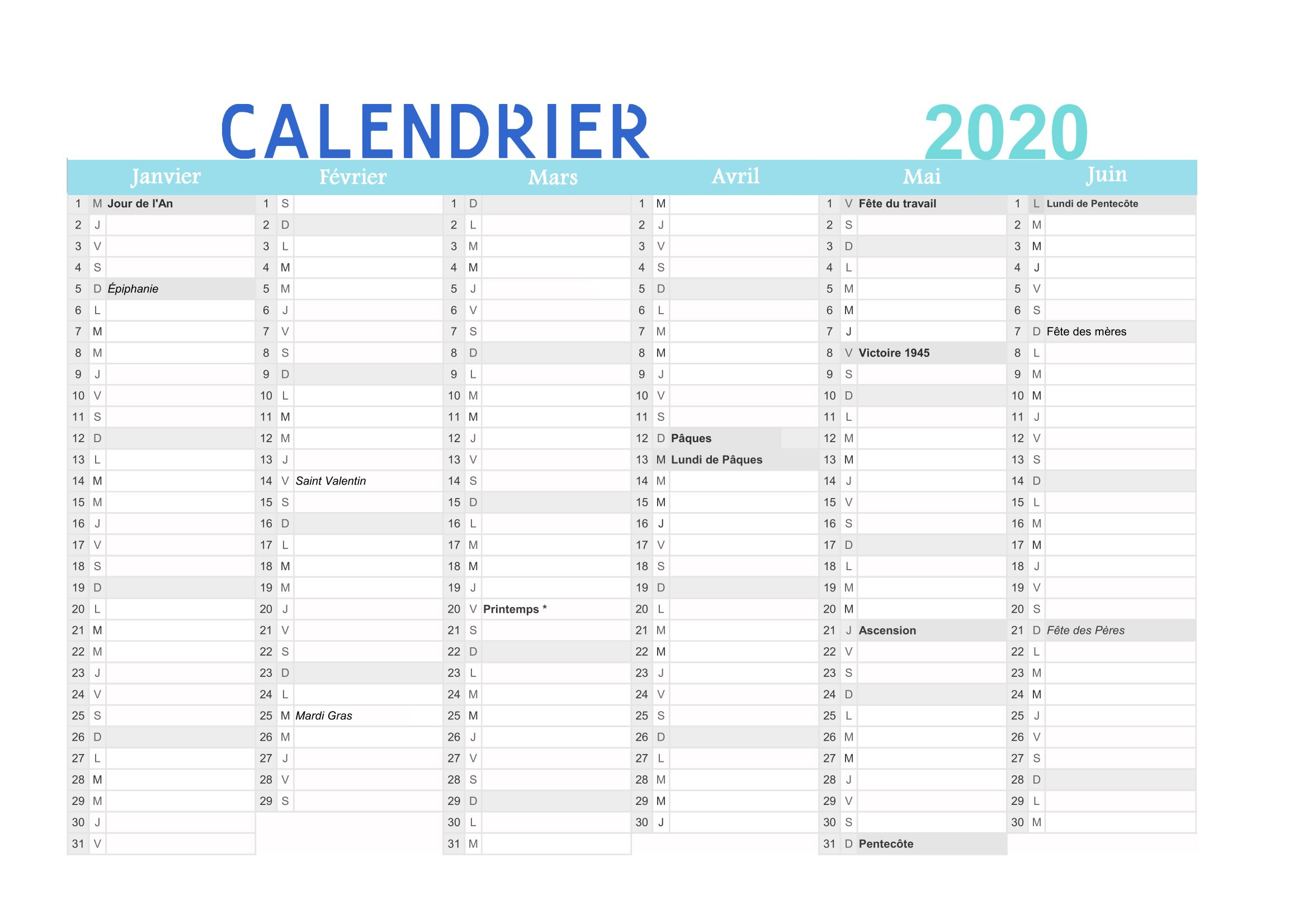 Calendrier 2020 À Imprimer (Gratuit) : Au Format Pdf dedans Calendrier Des Anniversaires À Imprimer Gratuit 