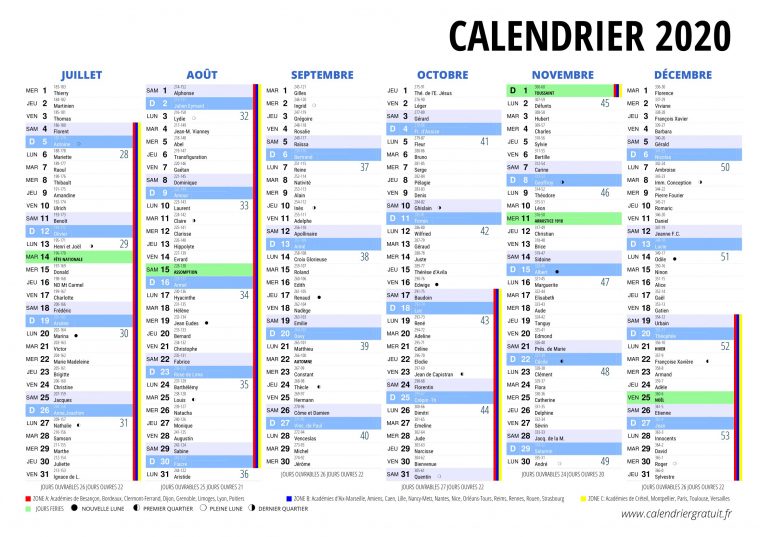 Calendrier 2020 À Imprimer (Gratuit) : Au Format Pdf encequiconcerne Calendrier En Ligne Gratuit A Imprimer