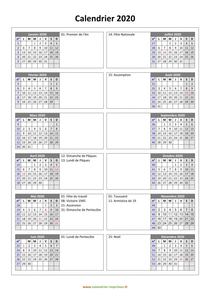 Calendrier 2020 À Imprimer Gratuit dedans Calendrier Annuel 2019 À Imprimer Gratuit