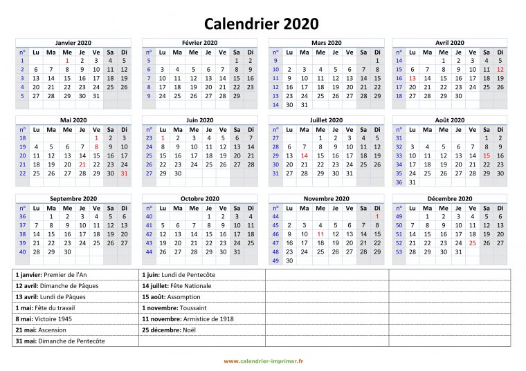 Calendrier 2020 À Imprimer Gratuit destiné Calendrier Annuel 2018 À Imprimer