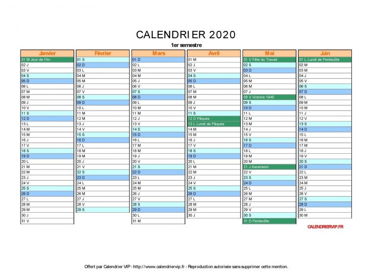 Calendrier 2020 À Imprimer Gratuit En Pdf Et Excel concernant Calendrier Perpetuel Gratuit Imprimer