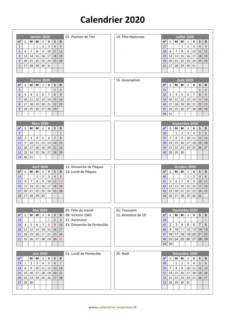 Calendrier 2020 À Imprimer Gratuit tout Calendrier En Ligne Gratuit A Imprimer