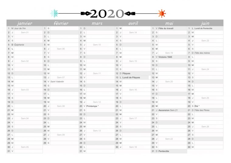 Calendrier 2020 À Imprimer Gratuitement En Pdf A4 Et Excel dedans Calendrier D Anniversaire Gratuit À Imprimer