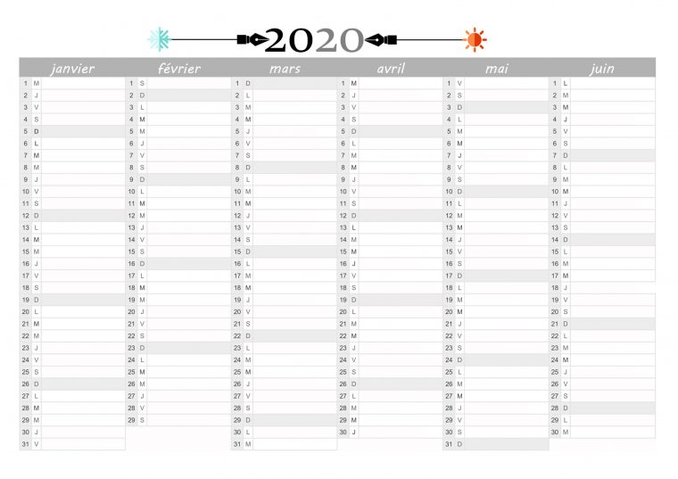 Calendrier 2020 À Imprimer Gratuitement En Pdf A4 Et Excel dedans Calendrier En Ligne Gratuit A Imprimer