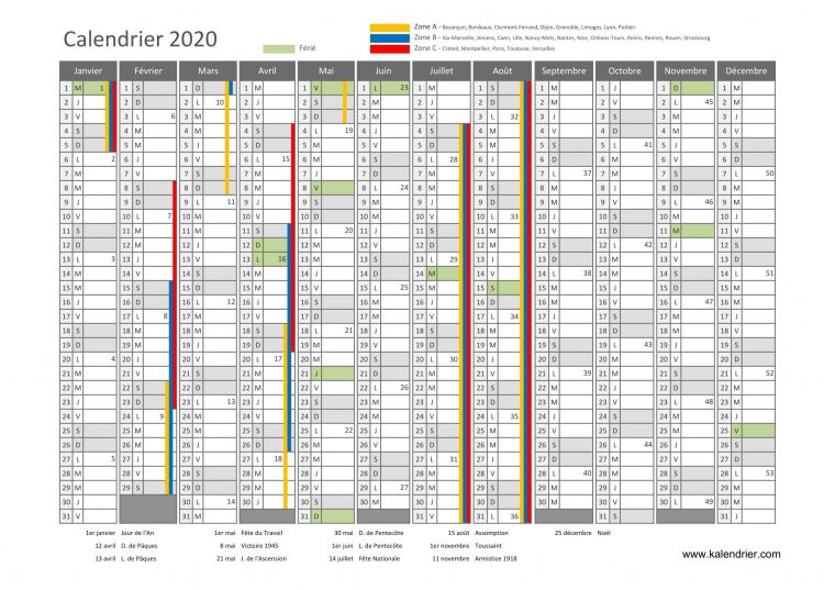 Calendrier 2020 À Imprimer : Jours Fériés – Vacances à Calendrier 2019 Avec Jours Fériés Vacances Scolaires