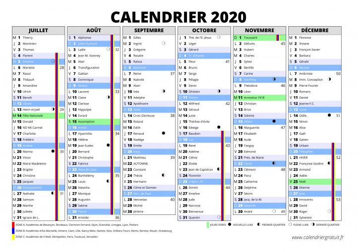 Calendrier 2020 À Imprimer : Jours Fériés – Vacances pour Calendrier 2019 Avec Jours Fériés Vacances Scolaires À Imprimer