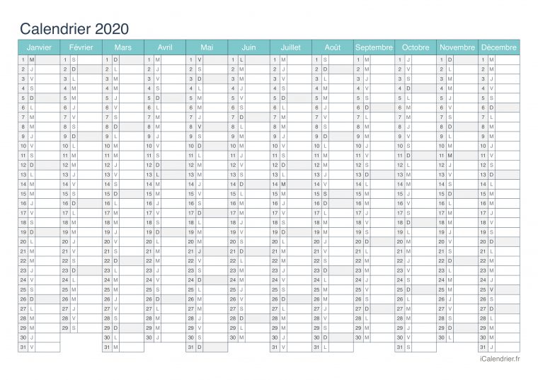 Calendrier 2020 À Imprimer Pdf Et Excel – Icalendrier à Calendrier En Ligne Gratuit A Imprimer