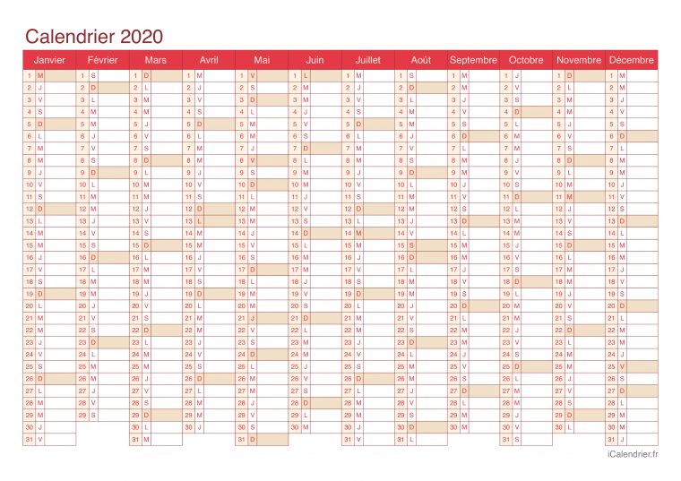 Calendrier 2020 À Imprimer Pdf Et Excel – Icalendrier avec Calendrier En Ligne Gratuit A Imprimer