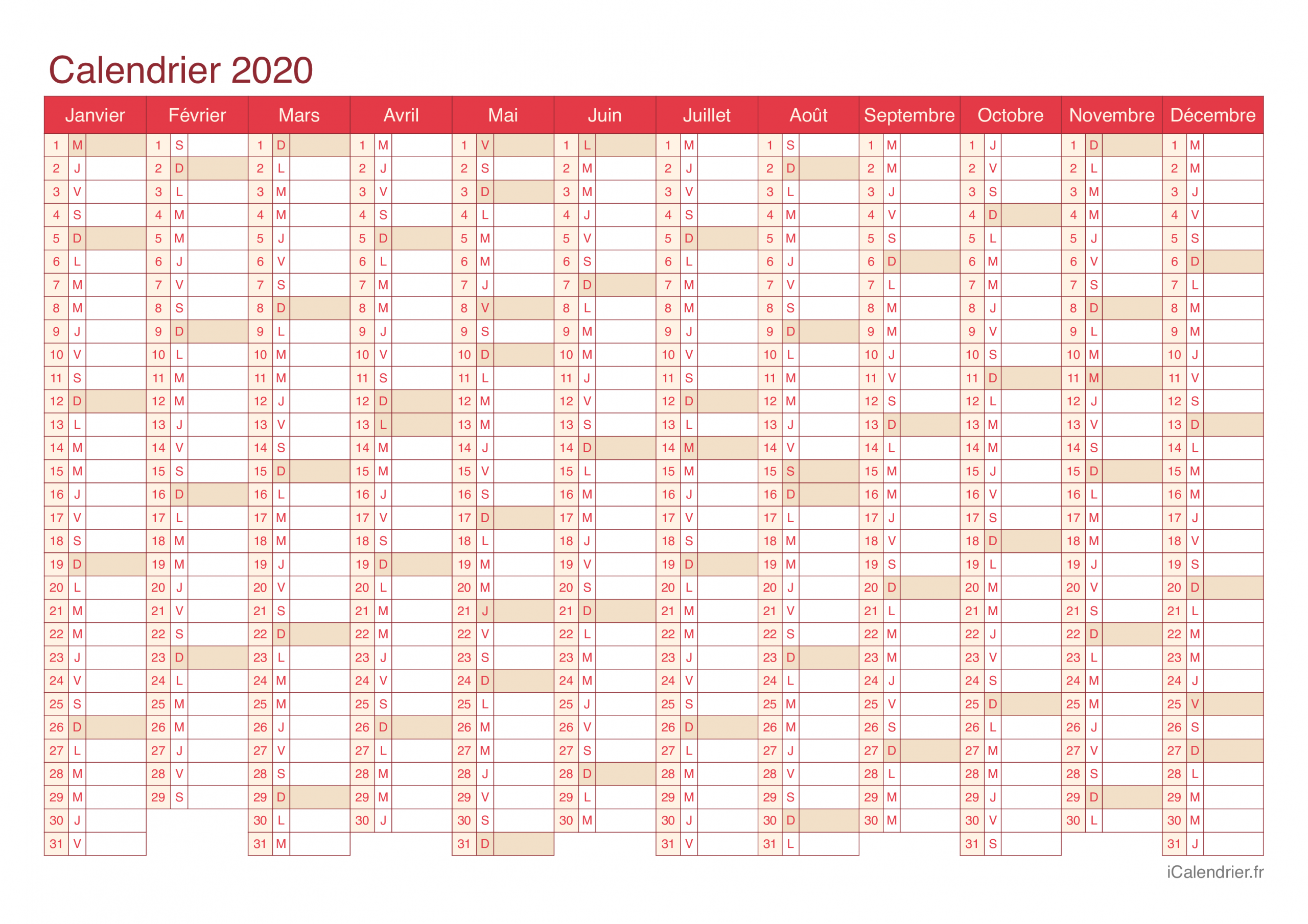 Calendrier 2020 À Imprimer Pdf Et Excel - Icalendrier avec Calendrier En Ligne Gratuit A Imprimer