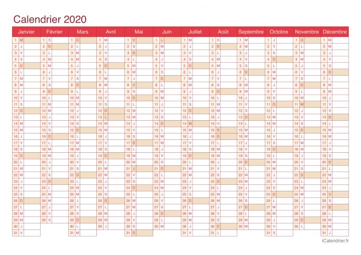 Calendrier 2020 À Imprimer Pdf Et Excel – Icalendrier dedans Calendrier 2018 Imprimable Gratuit