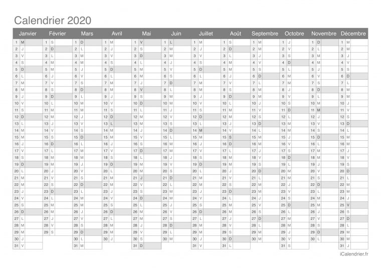 Calendrier 2020 À Imprimer Pdf Et Excel – Icalendrier encequiconcerne Calendrier En Ligne Gratuit A Imprimer