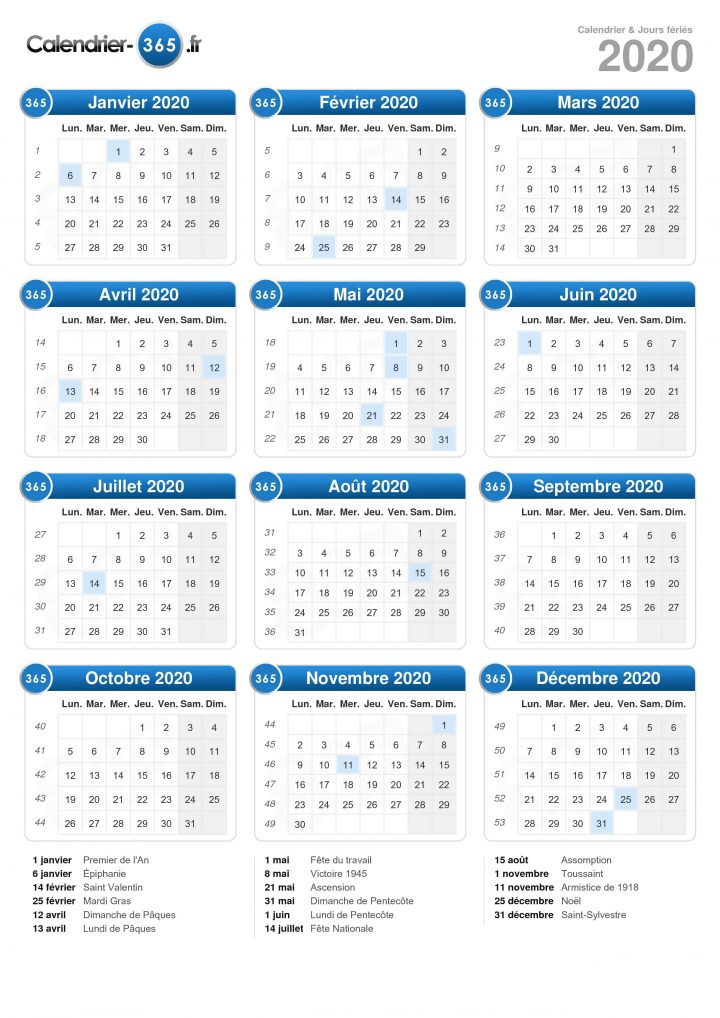 Calendrier 2020 destiné Calendrier 2019 Avec Semaine