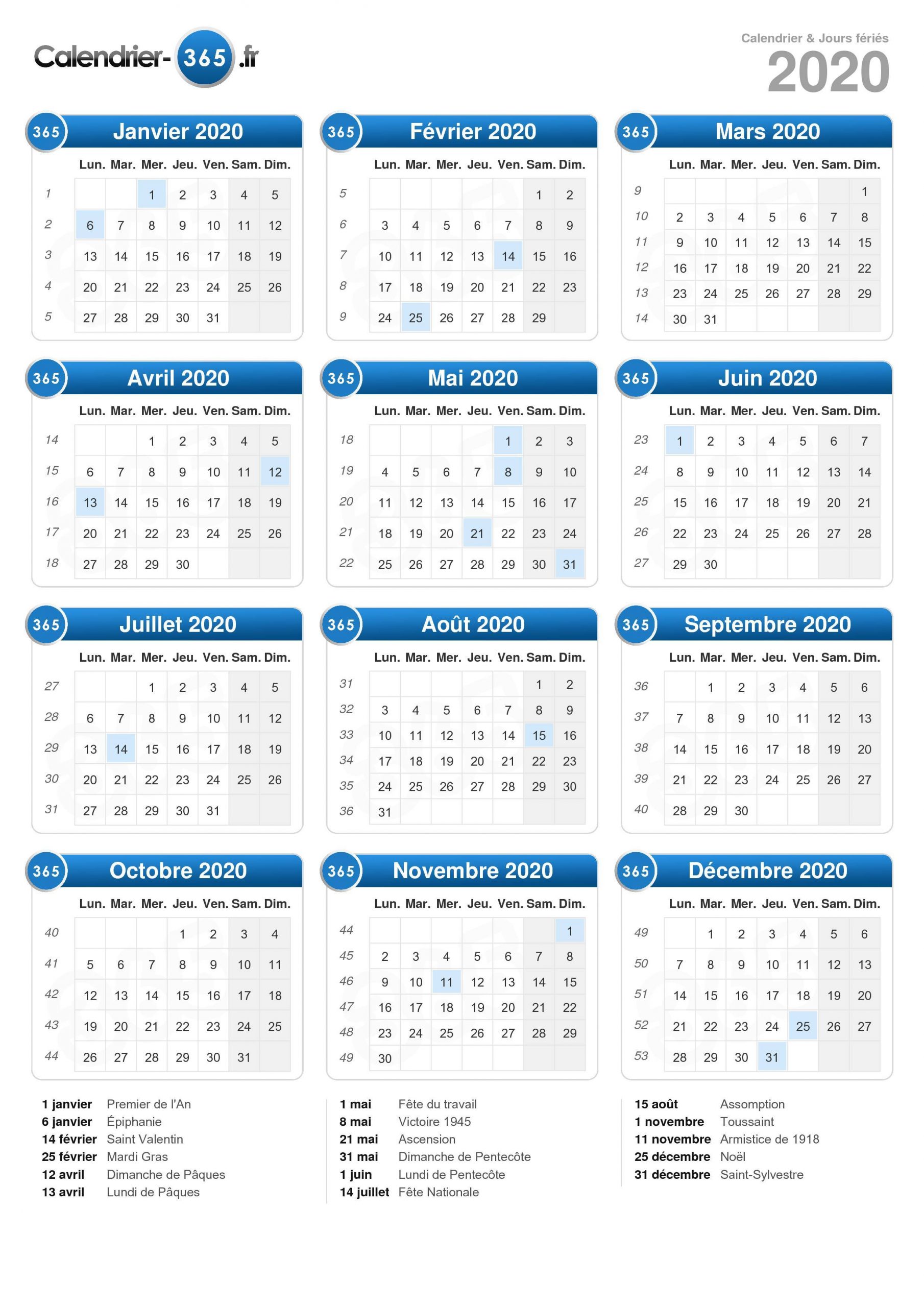 Calendrier 2020 destiné Calendrier 2019 Avec Semaine