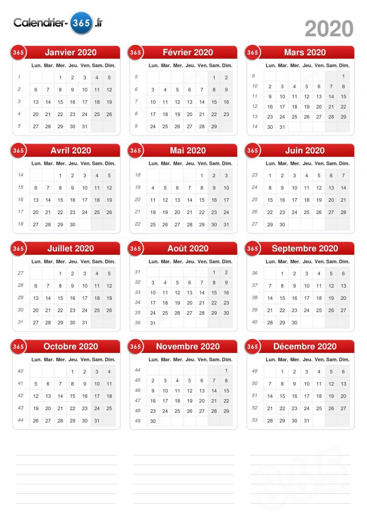 Calendrier 2020 destiné Calendrier Perpétuel À Imprimer